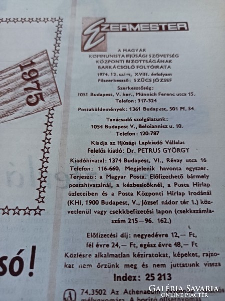 1974 /DECEMBER EZERMESTER/ SZÜLETÈSNAPRA/KARÀCSONYRA.