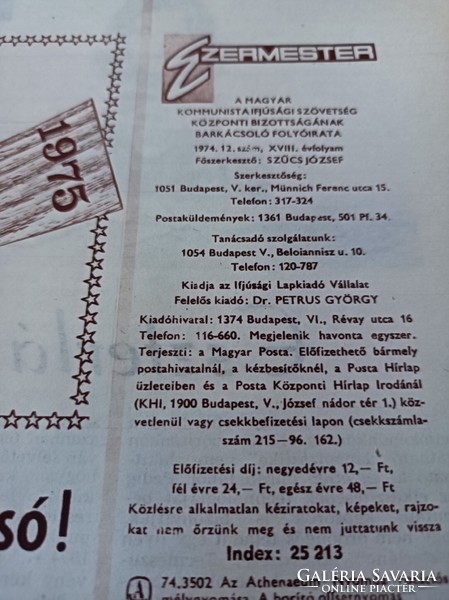 1974 /DECEMBER EZERMESTER/ SZÜLETÈSNAPRA/KARÀCSONYRA/könyv/újság/ kèpregèny/