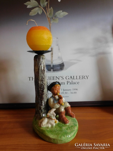 Old ceramic figural lamp - shepherd playing the flute - Izsépy