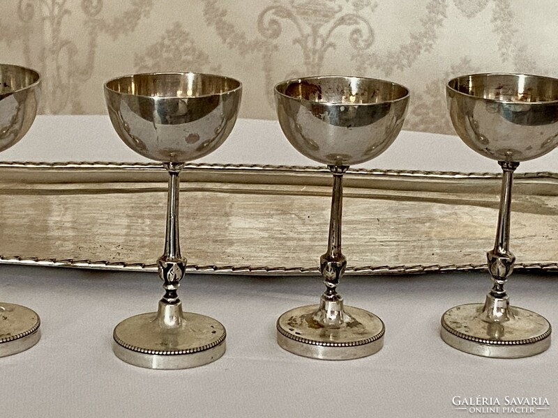 Soft-boiled egg holder set with silver base and tray