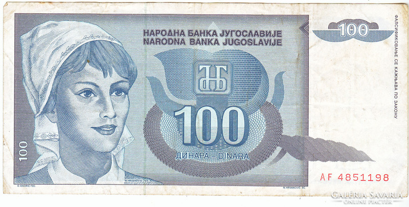 Jugoszlávia 100 dínár 1992 G