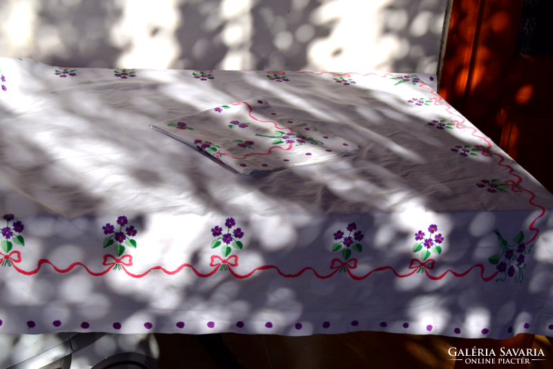 Antique old violet folk traditional large linen linen large tablecloth tablecloth tablecloth set 145 x131