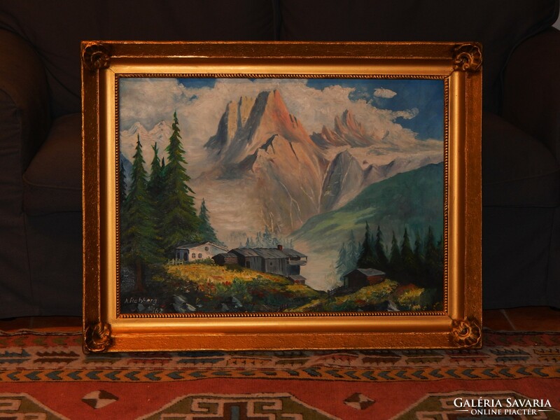 Csak a festmény "Alpesi táj" 60x80 cm-es olaj vászon festmény, keret nélkül