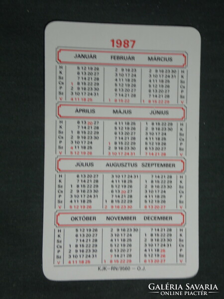 Card calendar, Pest county catering company, restaurant, tavern, press, 1987, (3)