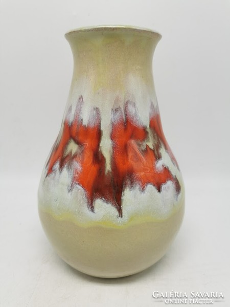 Retro váza, magyar iparművészeti kerámia, jelzett, 23 cm, masszív, nehéz