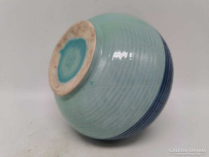 16 Cm retro vase, turquoise-blue ceramic, marked