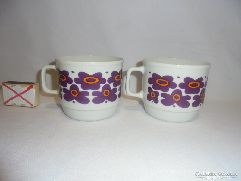 Retro Zsolnay, tea mug with purple flowers - two pieces together