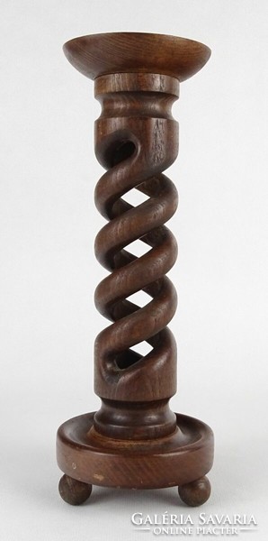 1P620 old twisted wooden candle holder 25.5 Cm