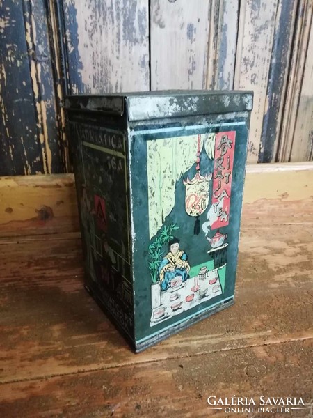 Old tin tea box, adriatica rt. Budafok box with nice graphics, decorative item, 20. Sz first up