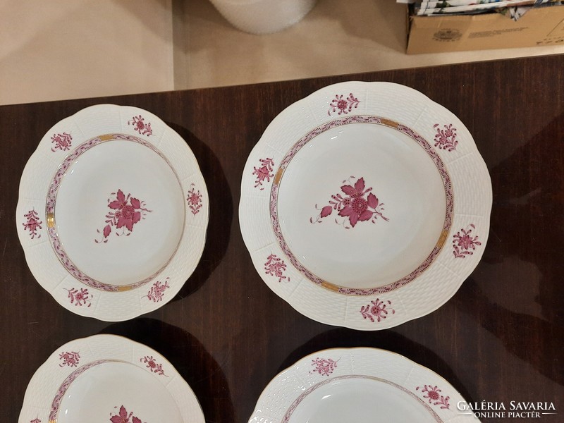 6 Herend pur-pur Appony pattern deep soup plates