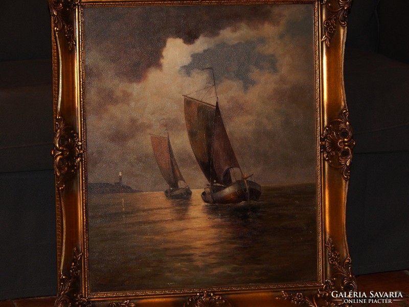 60X50 cm quality oil-on-canvas painting, gilded in an excellent frame