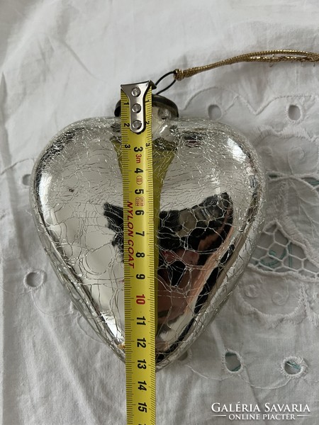 Very old large thick glass heart Christmas tree ornament