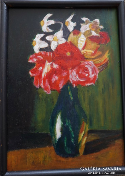 Acrylic copy of József Koszta flower still life painting