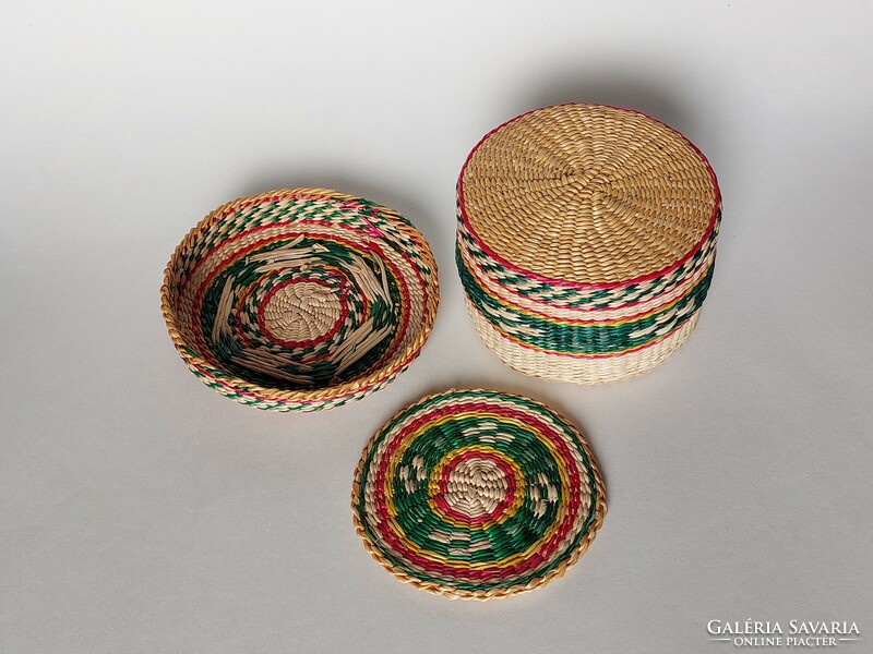Wicker coaster set of 12 pieces, with storage, natural material