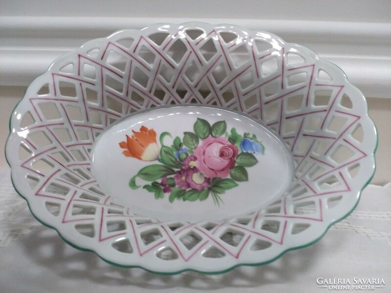 Herend flower pattern, large openwork basket