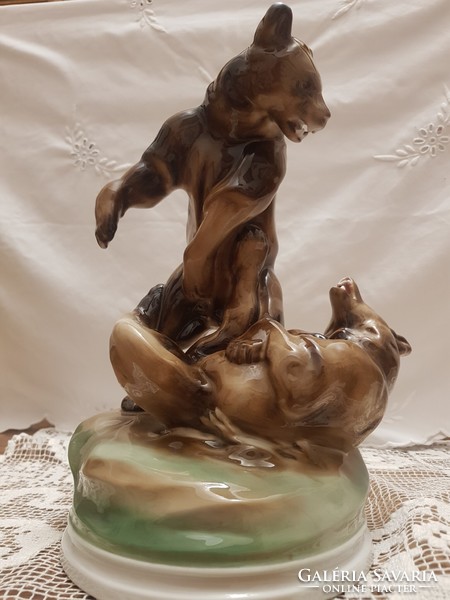 Szép Zsolnay birkózó medvék porcelán figura