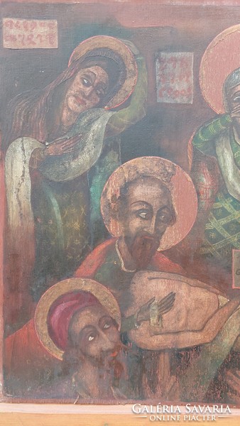 Old olive wood religious icon-like painting