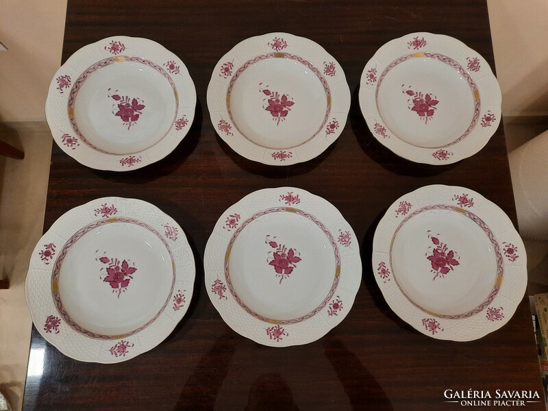 6 Herend pur-pur Appony pattern deep soup plates