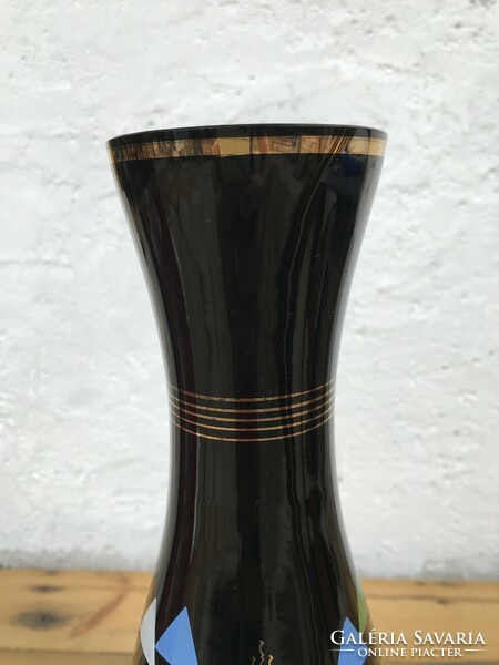 Retro vintage veb hgv ilmenau black hand painted glass vase