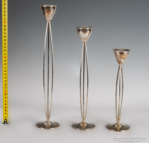 Silver 3-piece art deco style candle holder set