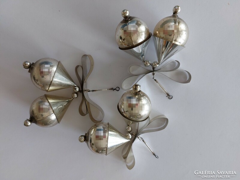 Old glass Christmas tree ornament silver lamé glass ornament 3 pcs