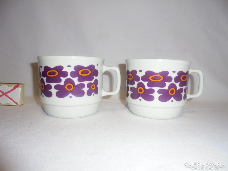 Retro Zsolnay, tea mug with purple flowers - two pieces together