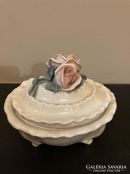 Ens porcelain bonbonier, double rose