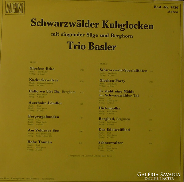 Schwarzwälder Kuhglocken Trio Basler - Schwarzwälder Kuhglocken Trio Basler (LP, Album)