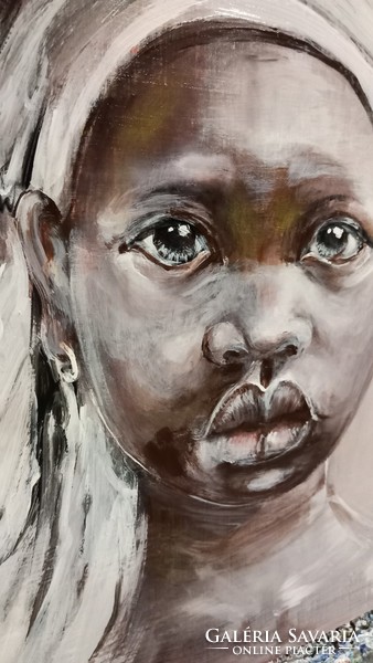 "Barna gyermek "portré tanulmány -festmény 40 x 50 cm farostlemezen