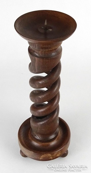 1P620 old twisted wooden candle holder 25.5 Cm