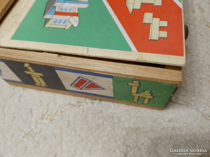 Two sets of retro wooden construction toys for sale together.
