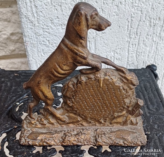 Antique dog statue, massive cast iron holder for an iron pocket watch