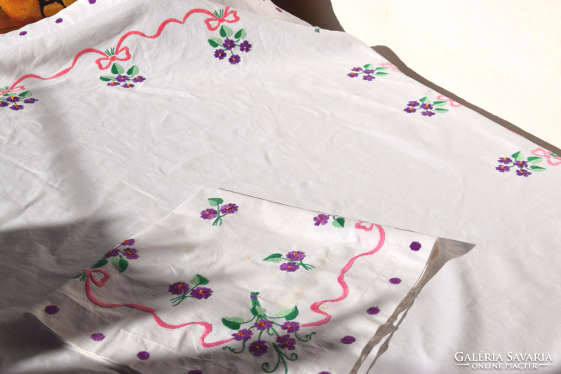 Antique old violet folk traditional large linen linen large tablecloth tablecloth tablecloth set 145 x131