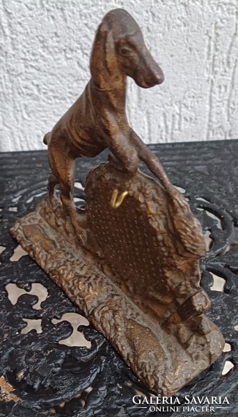 Antique dog statue, massive cast iron holder for an iron pocket watch