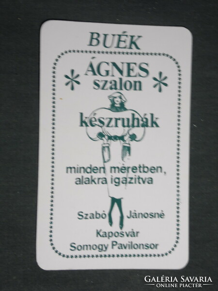 Kártyanaptár, Ágnes szalon,Szabó Jánosné ruházat divat, Kaposvár, 1987,   (3)