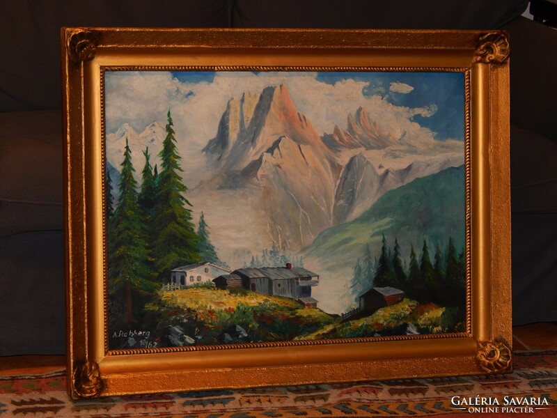 Csak a festmény "Alpesi táj" 60x80 cm-es olaj vászon festmény, keret nélkül