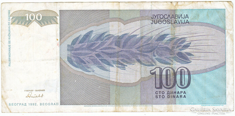 Jugoszlávia 100 dínár 1992 G