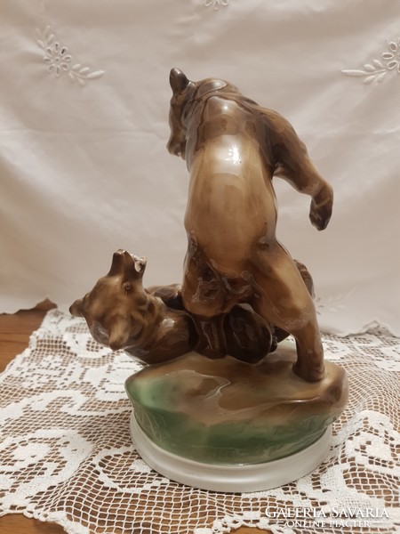 Szép Zsolnay birkózó medvék porcelán figura