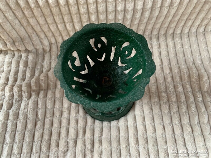 Antique petroleum lamp base, green