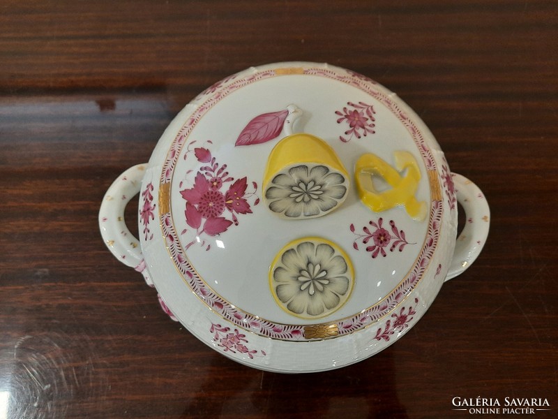 6 személyes Herendi pur-pur Apponyi mintás porcelán leveses tál