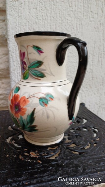 Antique Zsolnay ceramic jug, rare, z, w, Pécs, 1800s, 19th century, pink, painted butterfly