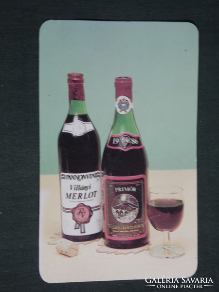 Kártyanaptár, Pannonvin borgazdasági kombinát, Pécs, Villányi kékfrankos,1988,   (3)
