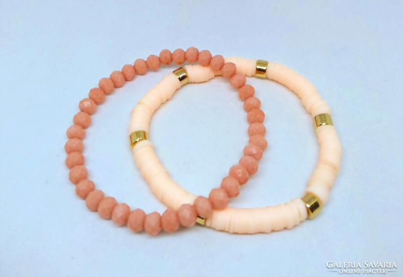 African vinyl pearl 2-piece bracelet set, peach variation 39