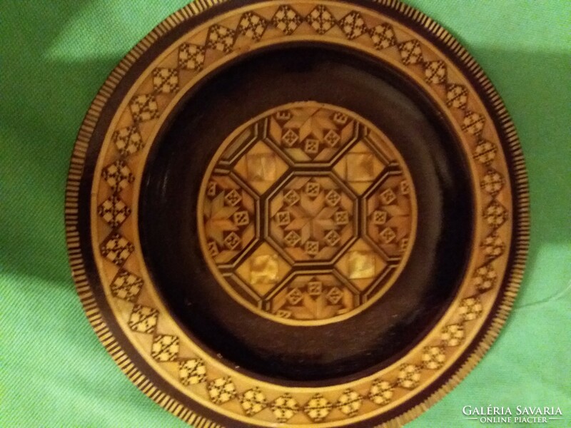 Antik Egyiptom kézzel faragott fa festett berakásos fali tányér dísz 17 cm a képek szerint