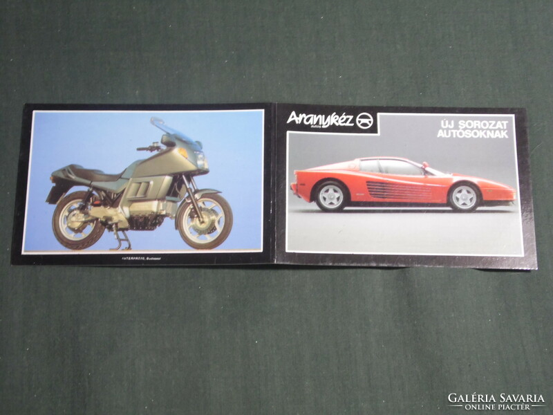 Card calendar, golden hand car book, book distribution company, Ferrari car, motorcycle, 1988, (3)