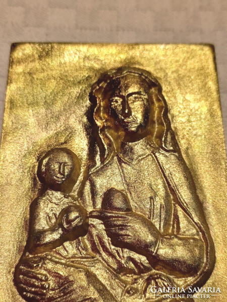 Maria zell bronzed metal plaque - Madonna with child - marked