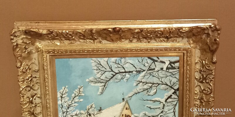 Winter still life signature painting in Brussels Art Nouveau frame can be negotiated