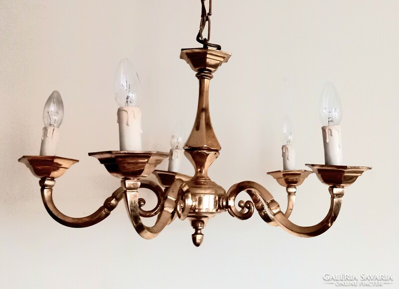 Copper 5-arm ceiling lamp negotiable art deco design