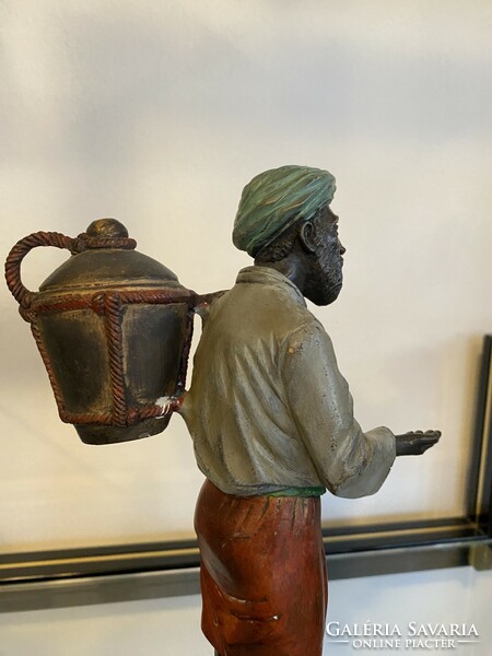 Large Viennese bronze water barrel oriental man