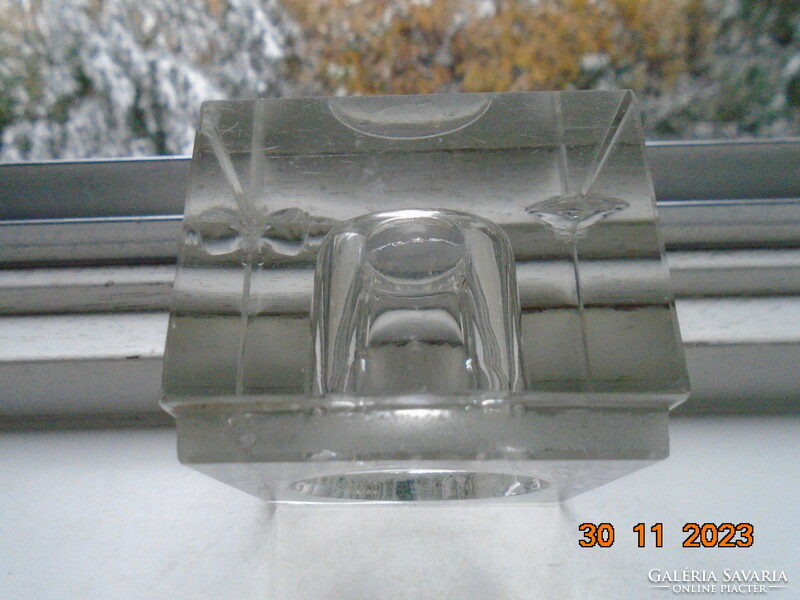 Solid crystal cube inkwell polished on art deco sheet